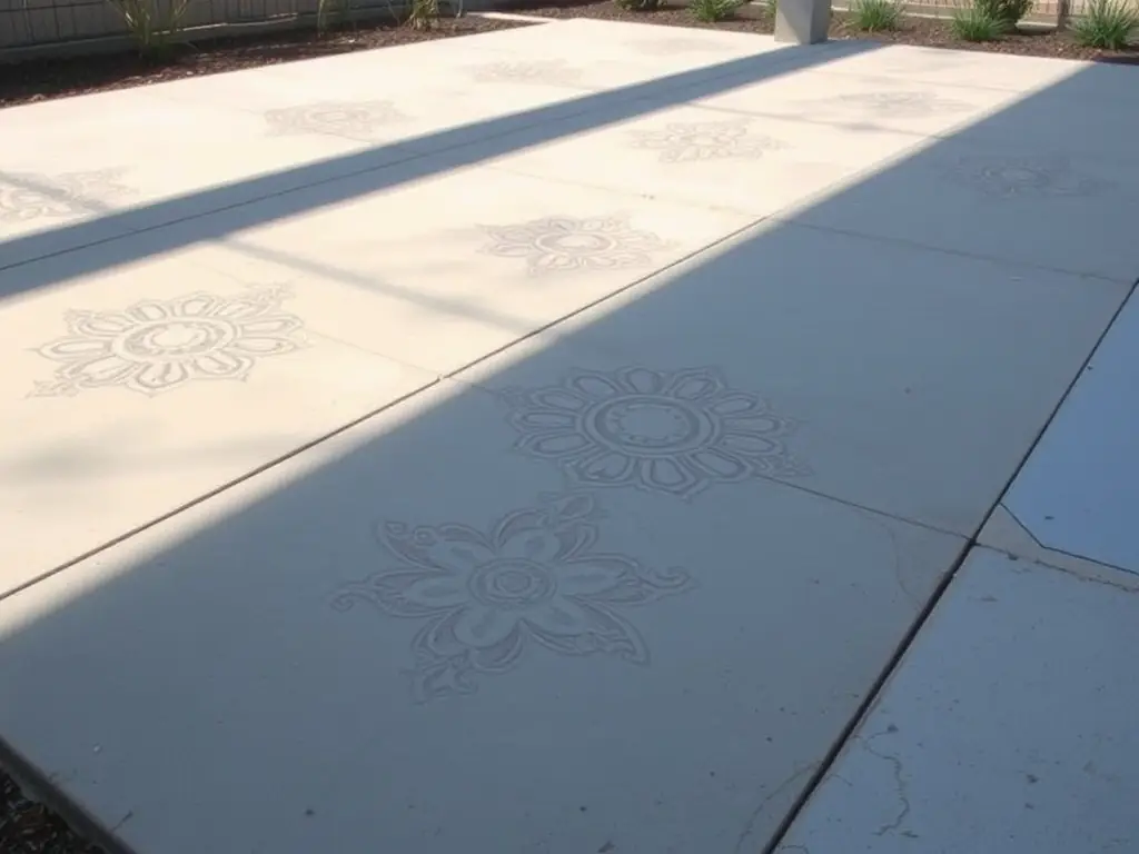 A smooth, level concrete slab with decorative patterns.