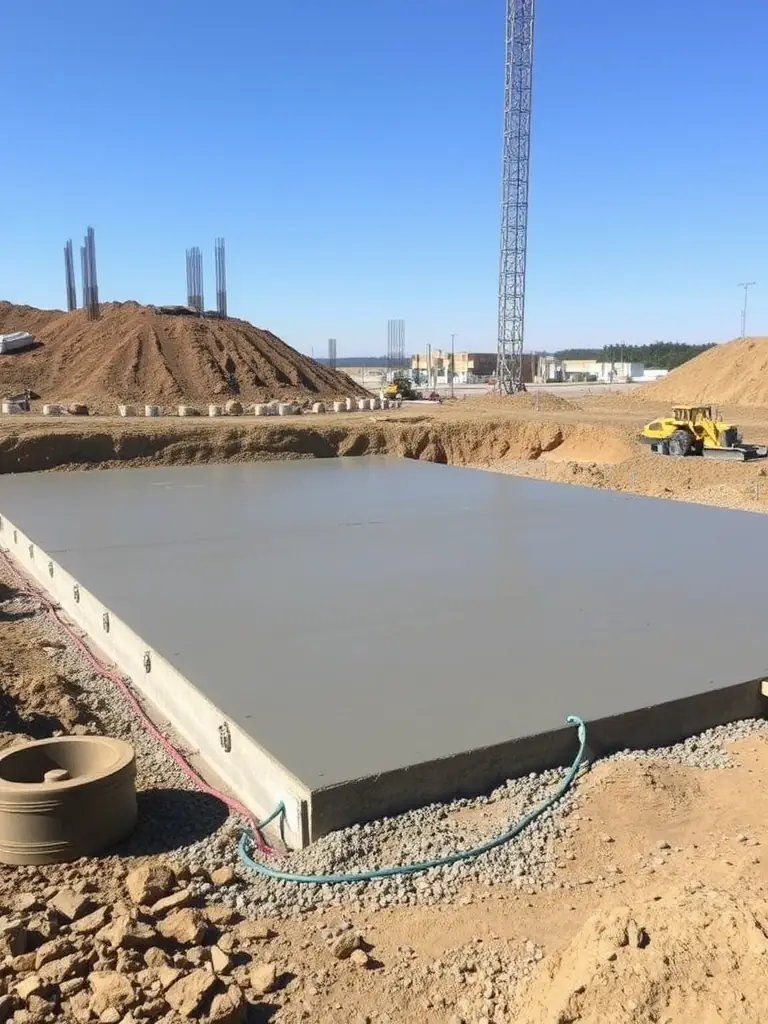A freshly poured concrete slab, perfectly level and smooth, ready for the next phase of construction. The slab is clean and free of imperfections, highlighting Sandstone Concrete's commitment to quality.